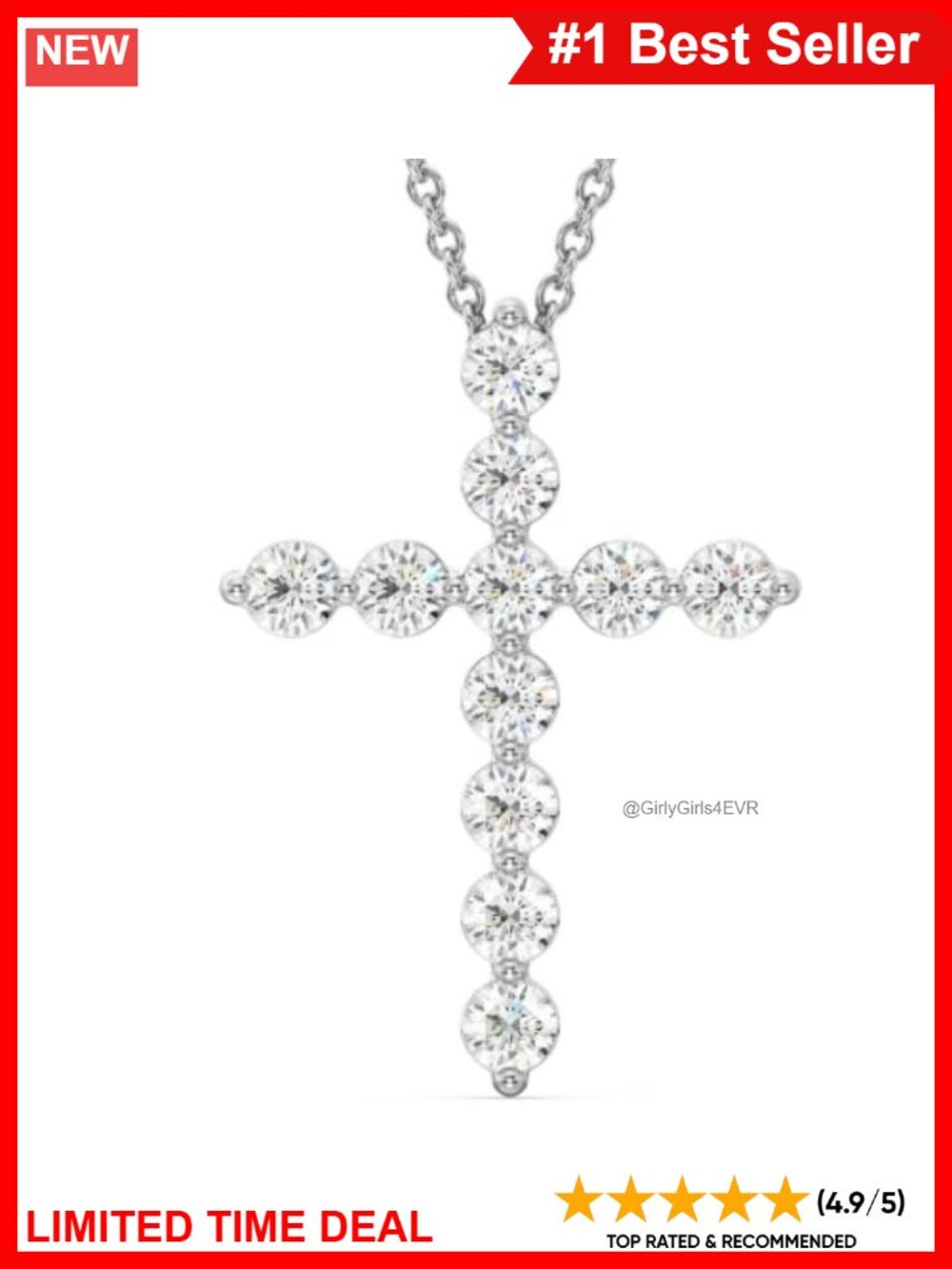 Lab Grown Diamond Cross Necklace 14K Yellow Gold Plated 925 Sterling Silver